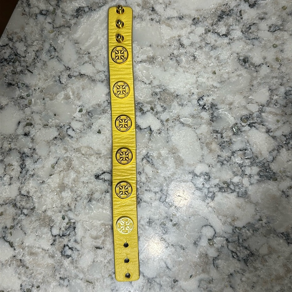 Rustic cuff yellow band with gold yellow circles